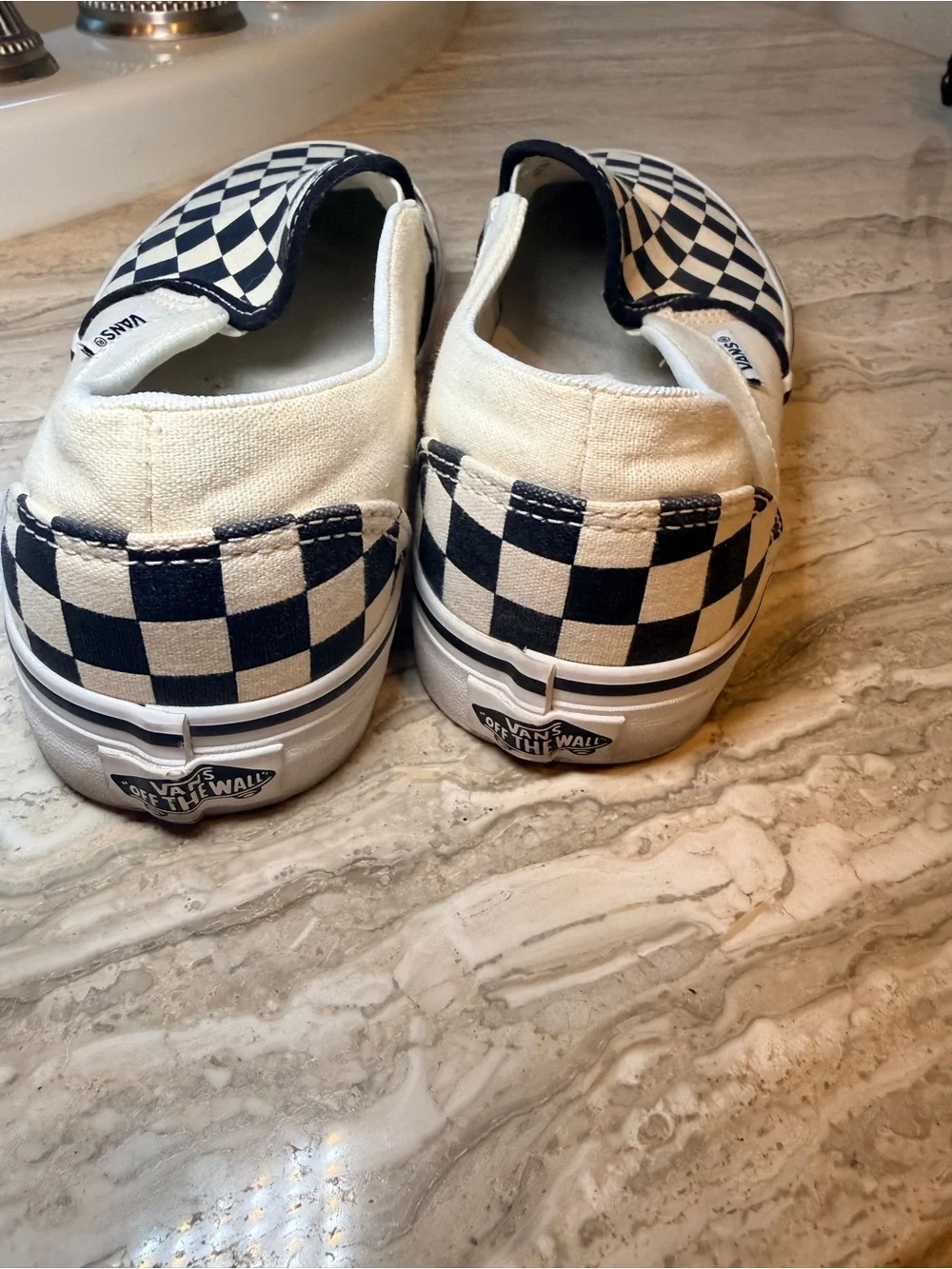 Vans women’s Slip-On Checkerboard Sneakers - Black & White